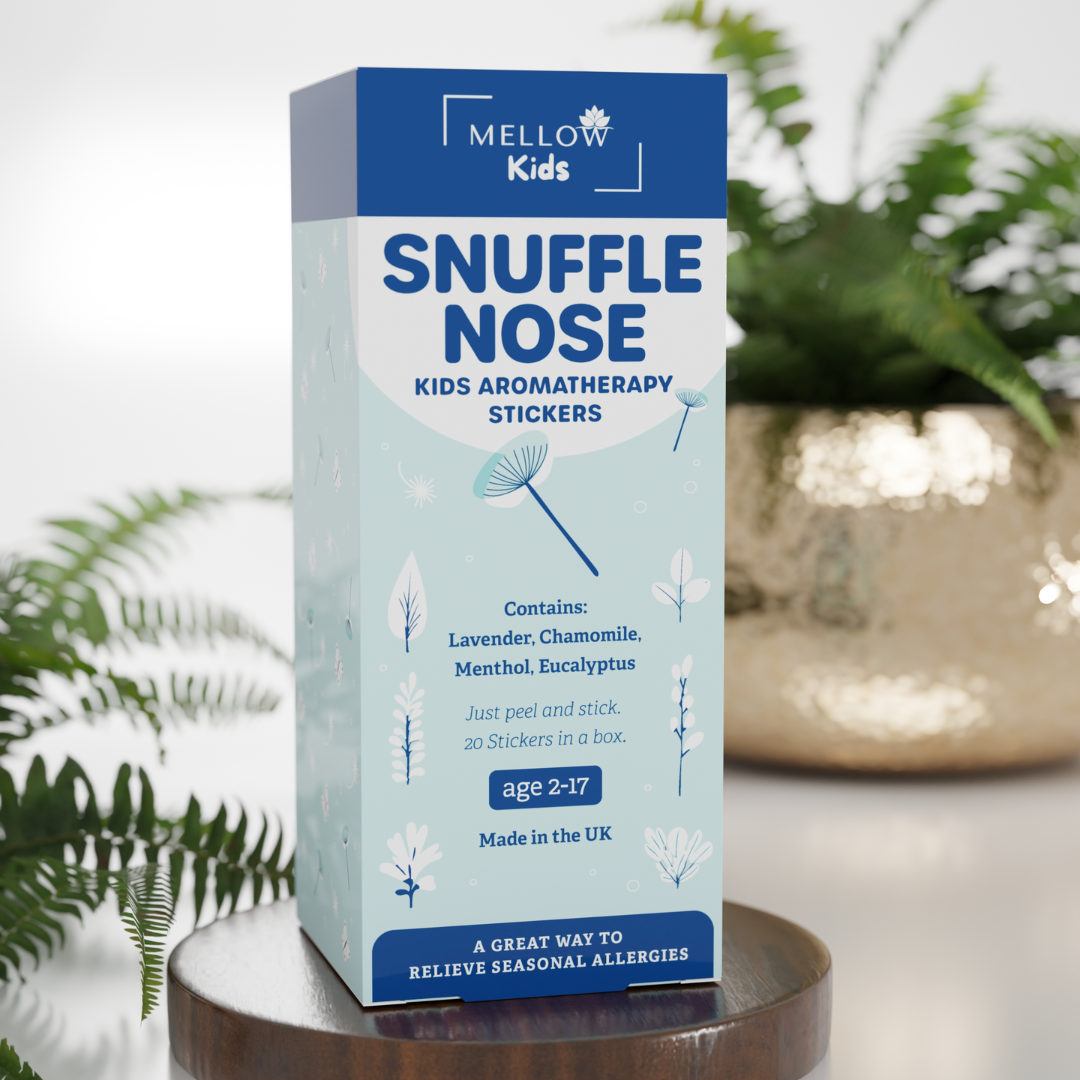 Kids Snuffle Nose Stickers – natural aromatherapy for comfort
Gentle aromatherapy stickers for kids with snuffly noses
Mellow Kids Snuffle Nose – natural, fun stickers for children