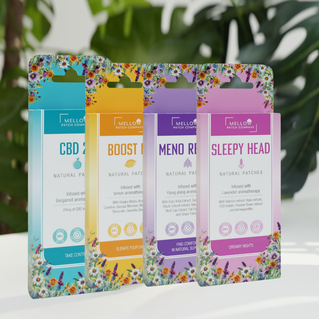 Mellow Patch Welcome Bundle – trial box with Meno Relief, Sleepy Head, CBD24 and Boost Me patches